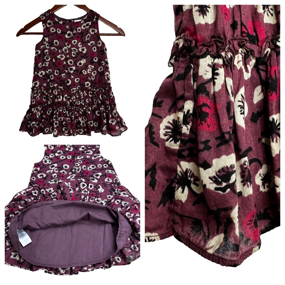 Burberry Children Plum Ruffle Tiered Floral Sleeveless Lined Dress Size 3Y
